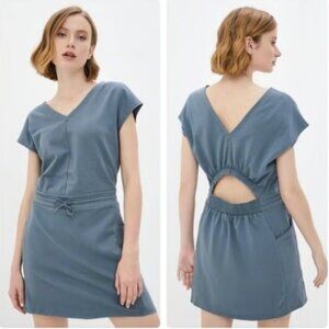 Patagonia Blue Ruched Cut Out Sheath Dress